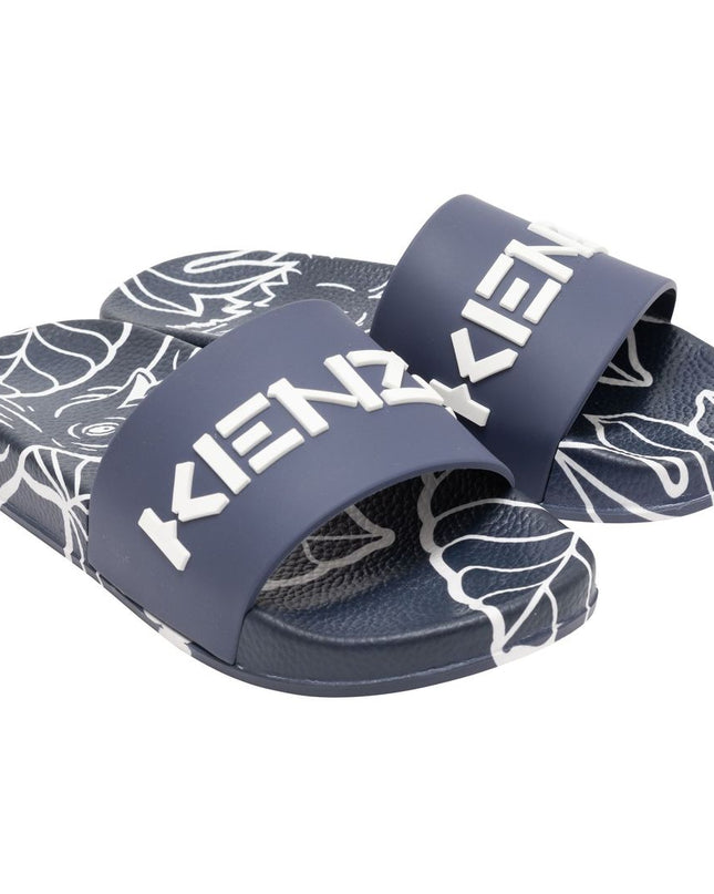 Navy Tiger Print Logo Slides