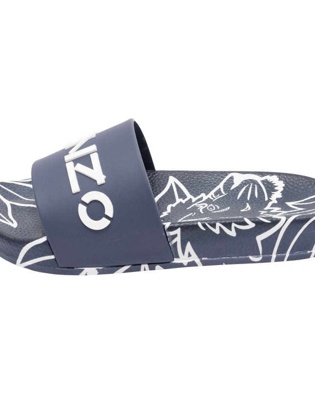 Navy Tiger Print Logo Slides