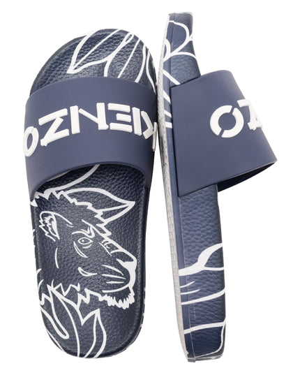 Navy Tiger Print Logo Slides