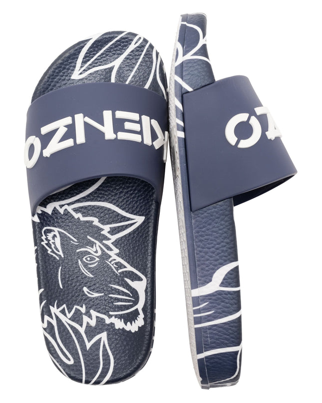 Navy Tiger Print Logo Slides