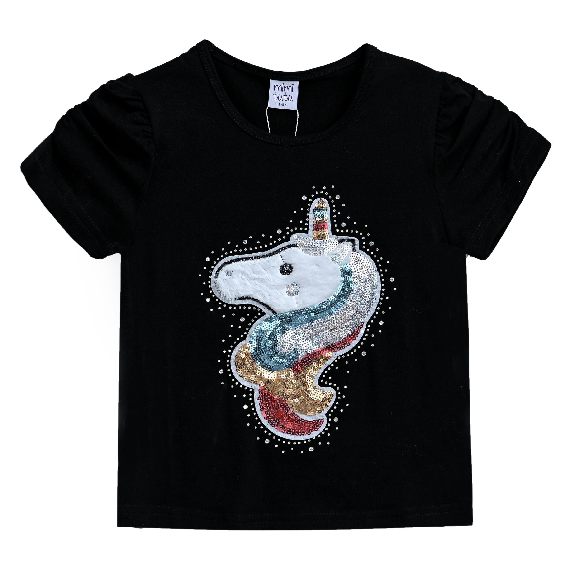 Black Unicorn Applique T-Shirt kids atelier - Main Image