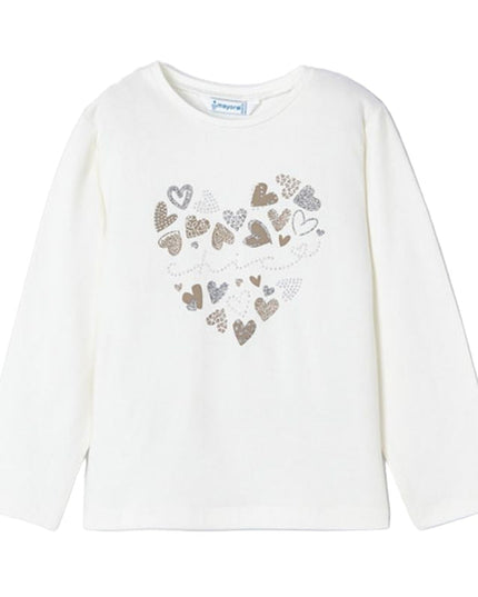 Kids Atelier-Mayoral-Ivory Heart Applique T-Shirt
