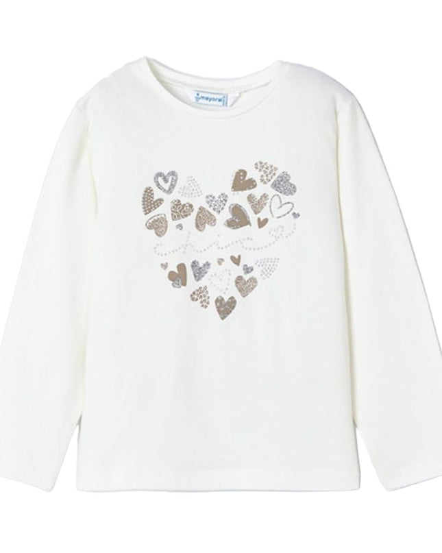 Kids Atelier-Mayoral-Ivory Heart Applique T-Shirt