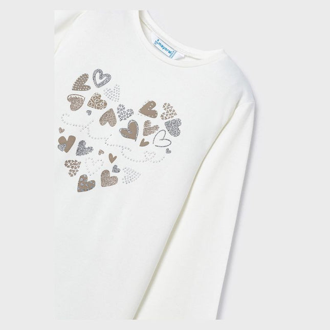 Kids Atelier-Mayoral-Ivory Heart Applique T-Shirt