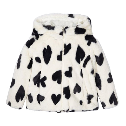 Kids Atelier-Mayoral-Ivory Faux Fur Heart Print Coat