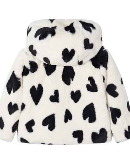 Kids Atelier-Mayoral-Ivory Faux Fur Heart Print Coat