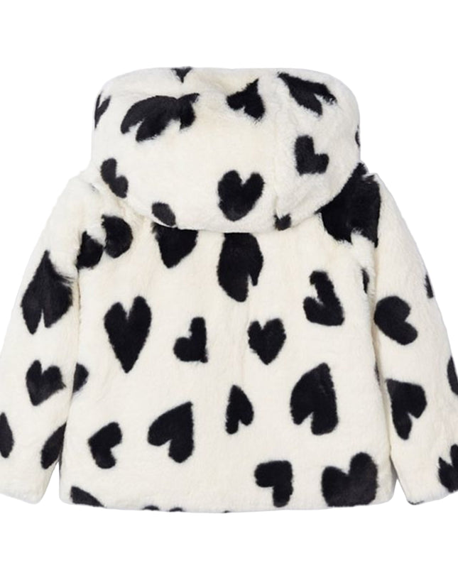 Kids Atelier-Mayoral-Ivory Faux Fur Heart Print Coat