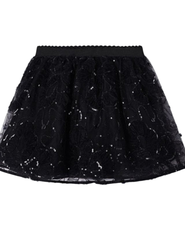 Kids Atelier-Mayoral-Black Tulle Applique Skirt