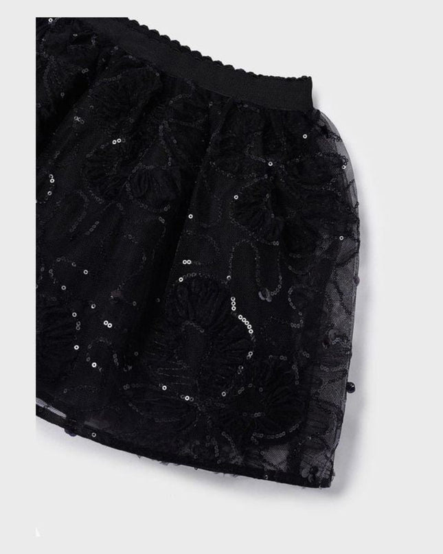 Kids Atelier-Mayoral-Black Tulle Applique Skirt