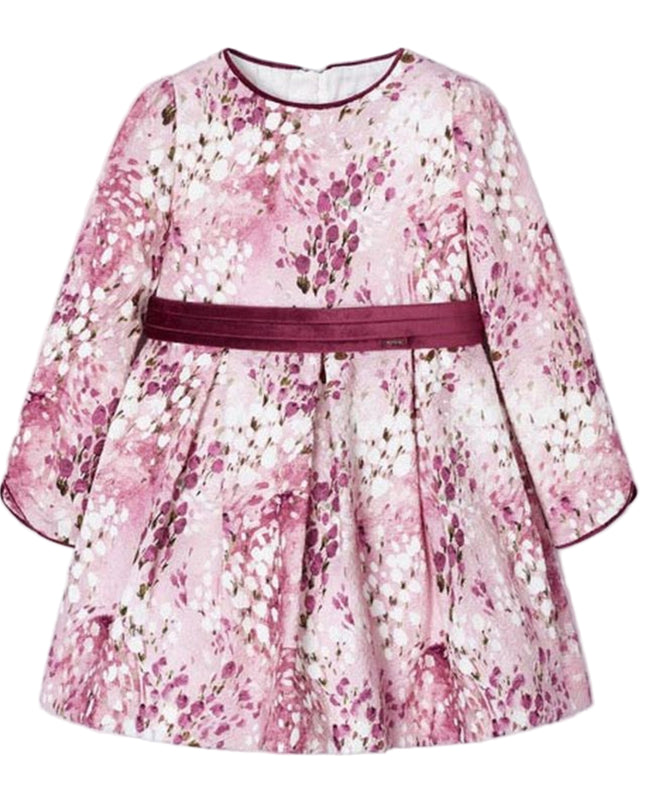 Kids Atelier-Mayoral-Pink Floral Print Jacquard Dress