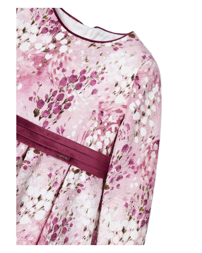 Kids Atelier-Mayoral-Pink Floral Print Jacquard Dress
