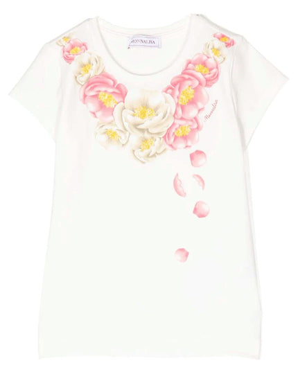 Kids Atelier-Monalisa-Ivory Cotton Floral T-Shirt