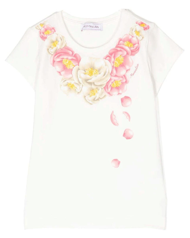Kids Atelier-Monalisa-Ivory Cotton Floral T-Shirt