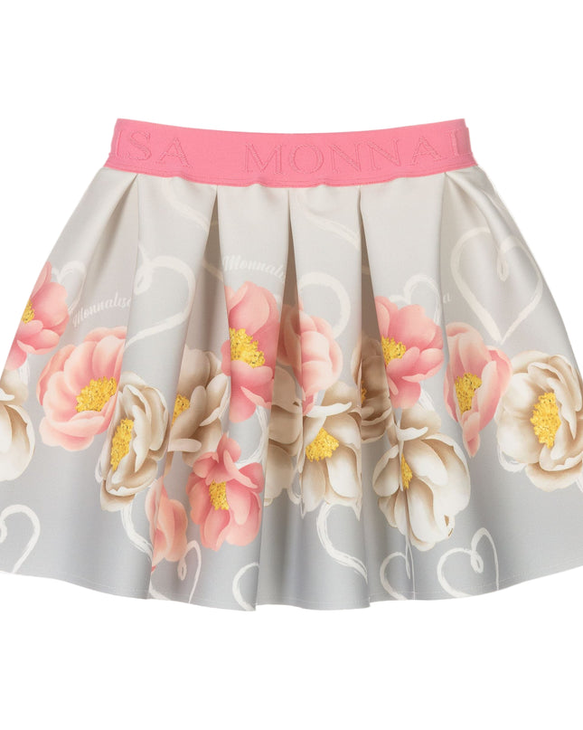 Kids Atelier-Monalisa-Gray Floral Neoprene Skirt