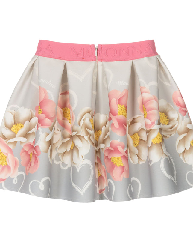 Kids Atelier-Monalisa-Gray Floral Neoprene Skirt