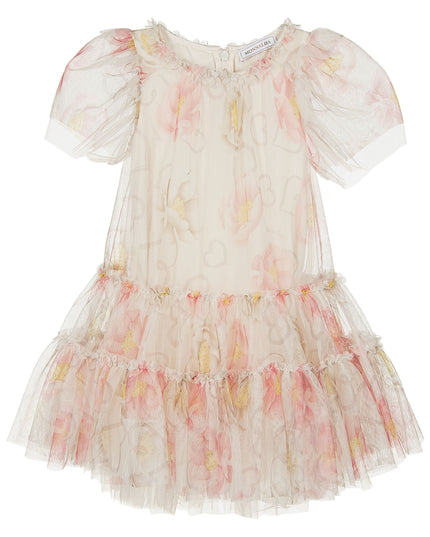 Kids Atelier-Monalisa-Beige Floral Tulle Teacup Dress