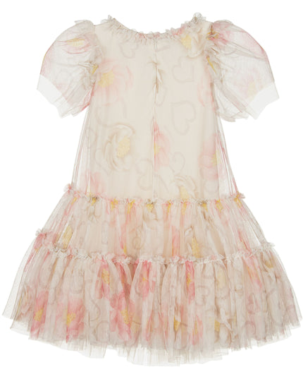 Kids Atelier-Monalisa-Beige Floral Tulle Teacup Dress