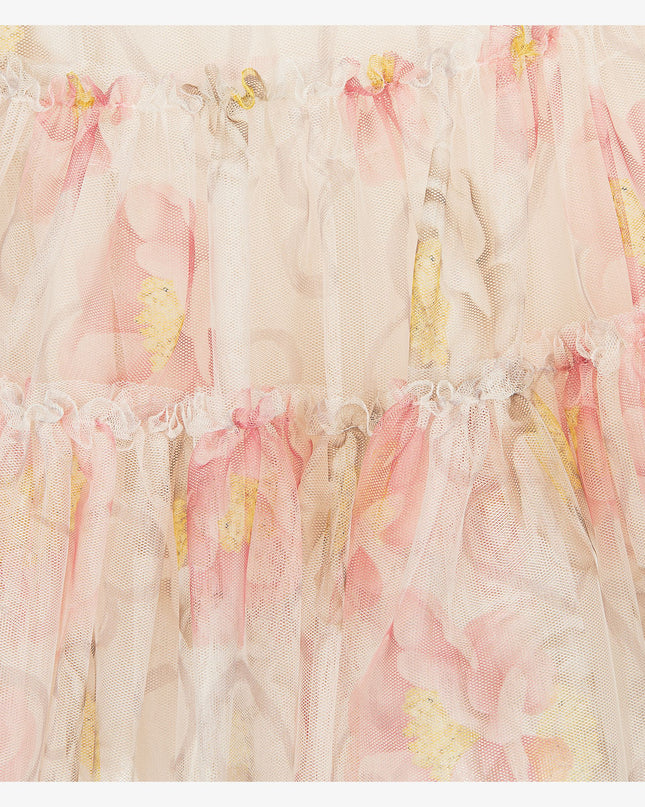 Kids Atelier-Monalisa-Beige Floral Tulle Teacup Dress