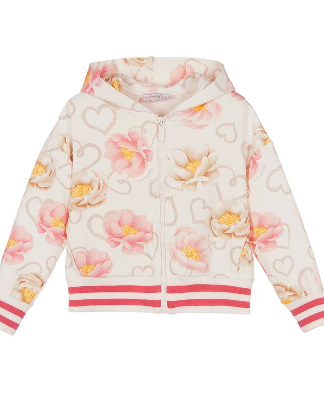Kids Atelier-Monnalisa-White Floral Print Hoodie