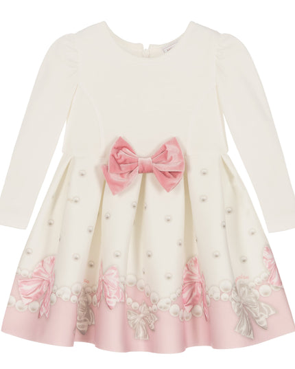 Kids Atelier-Monnalisa-Ivory & Pink Pearl Bow Dress