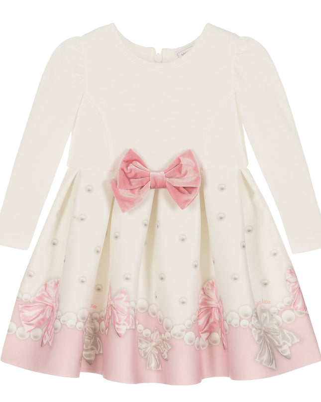 Kids Atelier-Monnalisa-Ivory & Pink Pearl Bow Dress