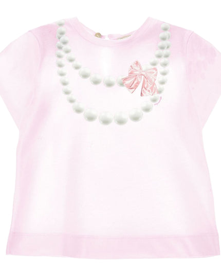 Kids Atelier-Monnalisa-Pink Pearl Necklace-Print T-shirt