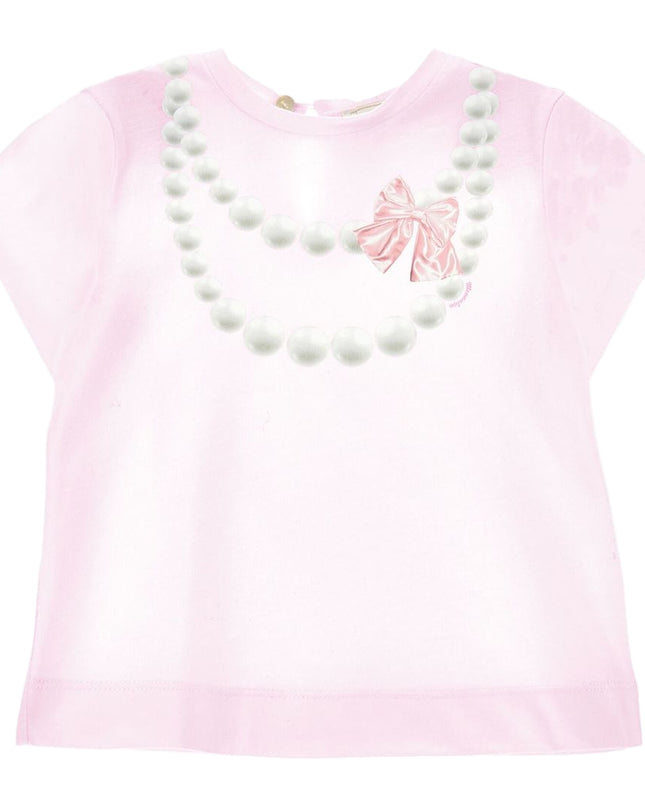 Kids Atelier-Monnalisa-Pink Pearl Necklace-Print T-shirt