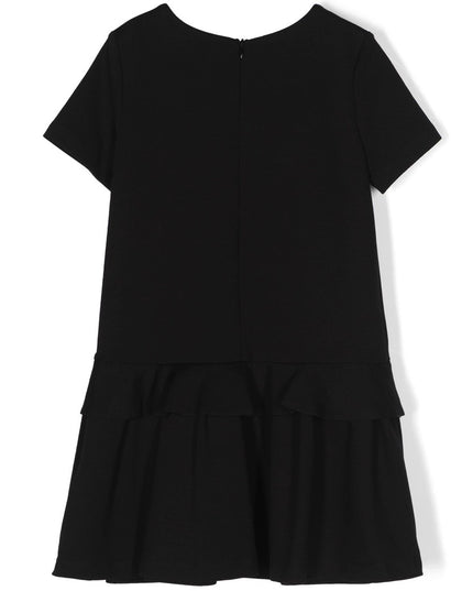 Kids Atelier-Moschino-Black Dress with Belt Bag Print and Ruffle