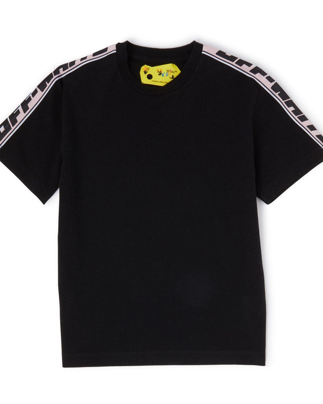 Kids Atelier-Off White-Black Logo Stripes T-Shirt