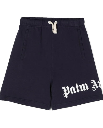 Kids Atelier-Palm Angels-Overlogo Navy Sweatshorts