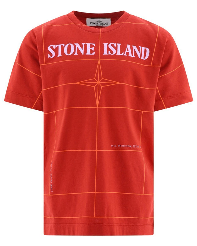 Kids Atelier-Stone Island-Red Graphic Logo T-Shirt