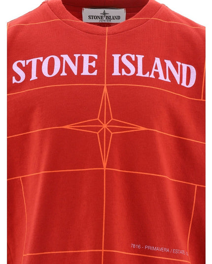Kids Atelier-Stone Island-Red Graphic Logo T-Shirt