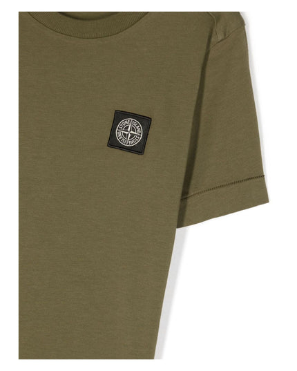 Kids Atelier-Stone Island-Military Green Logo T-Shirt
