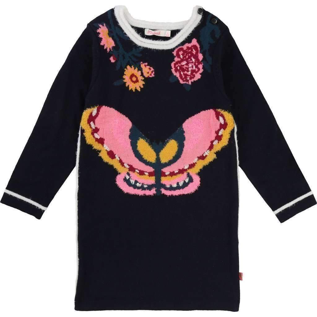 Billieblush Navy Butterfly Jacquard Dress-Dresses-Billieblush-kids atelier