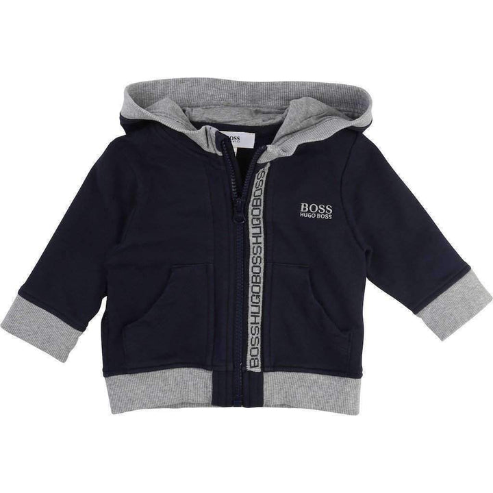 Black with Gray Trim Hooded Jacket-Outerwear-BOSS-kids atelier