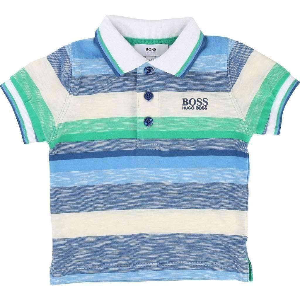 Blue & Green Striped Polo-Shirts-BOSS-kids atelier