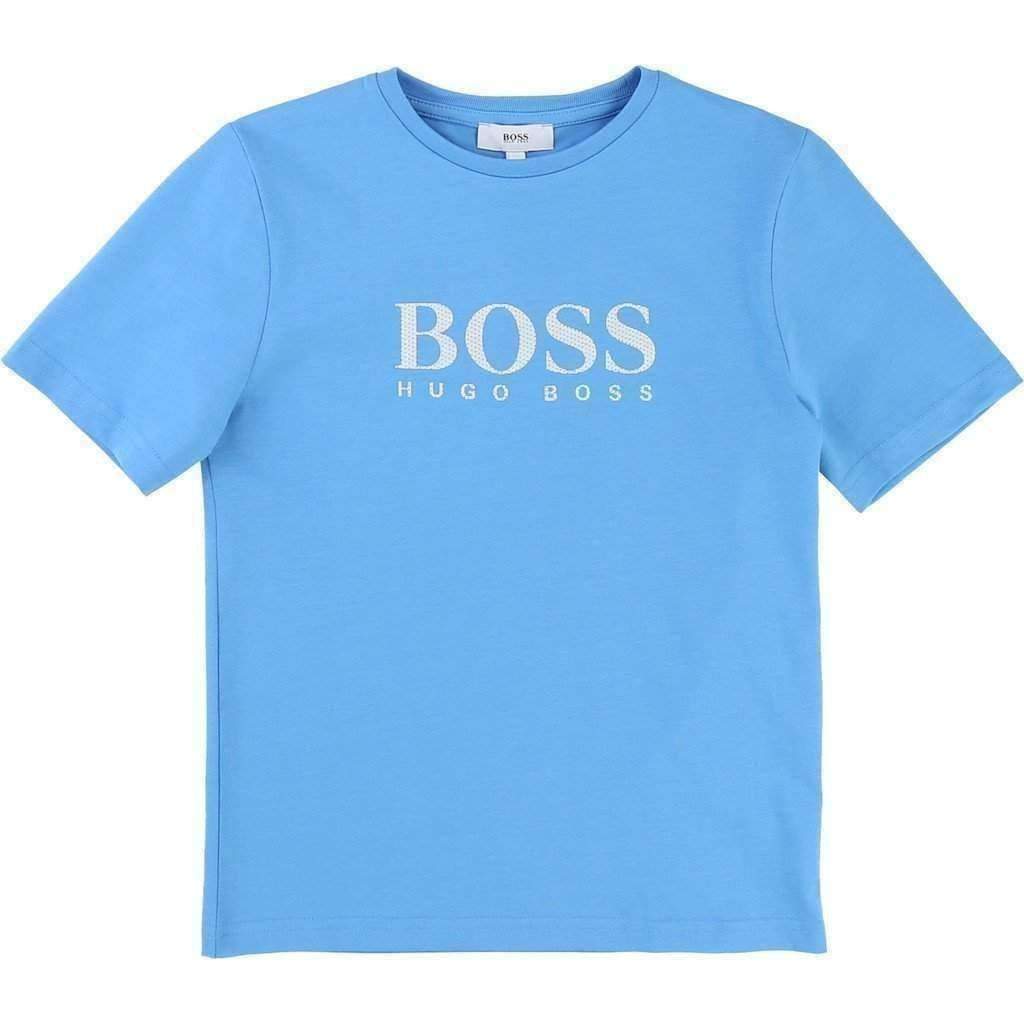 Boss Blue Relief Logo T-Shirt-Shirts-BOSS-kids atelier