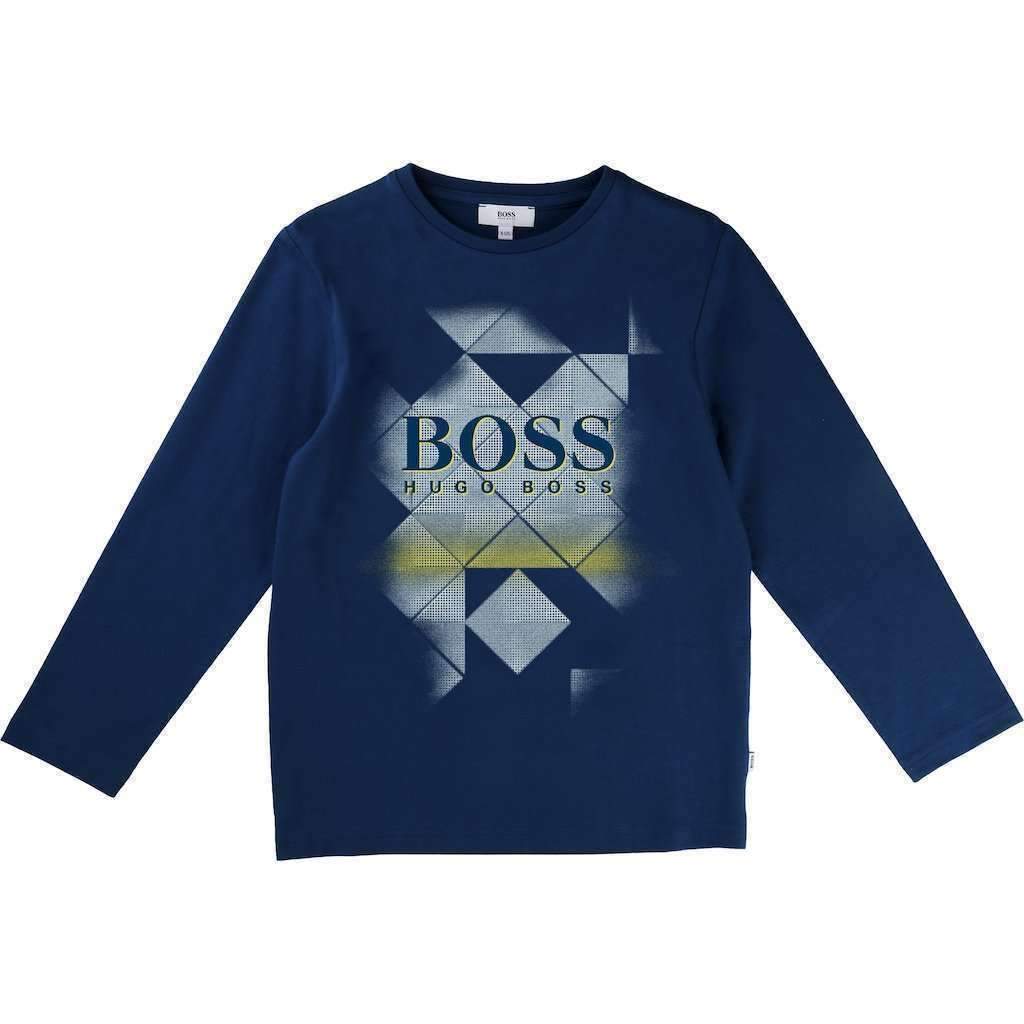 Boss Blue Tile Logo Shirt-Shirts-BOSS-kids atelier