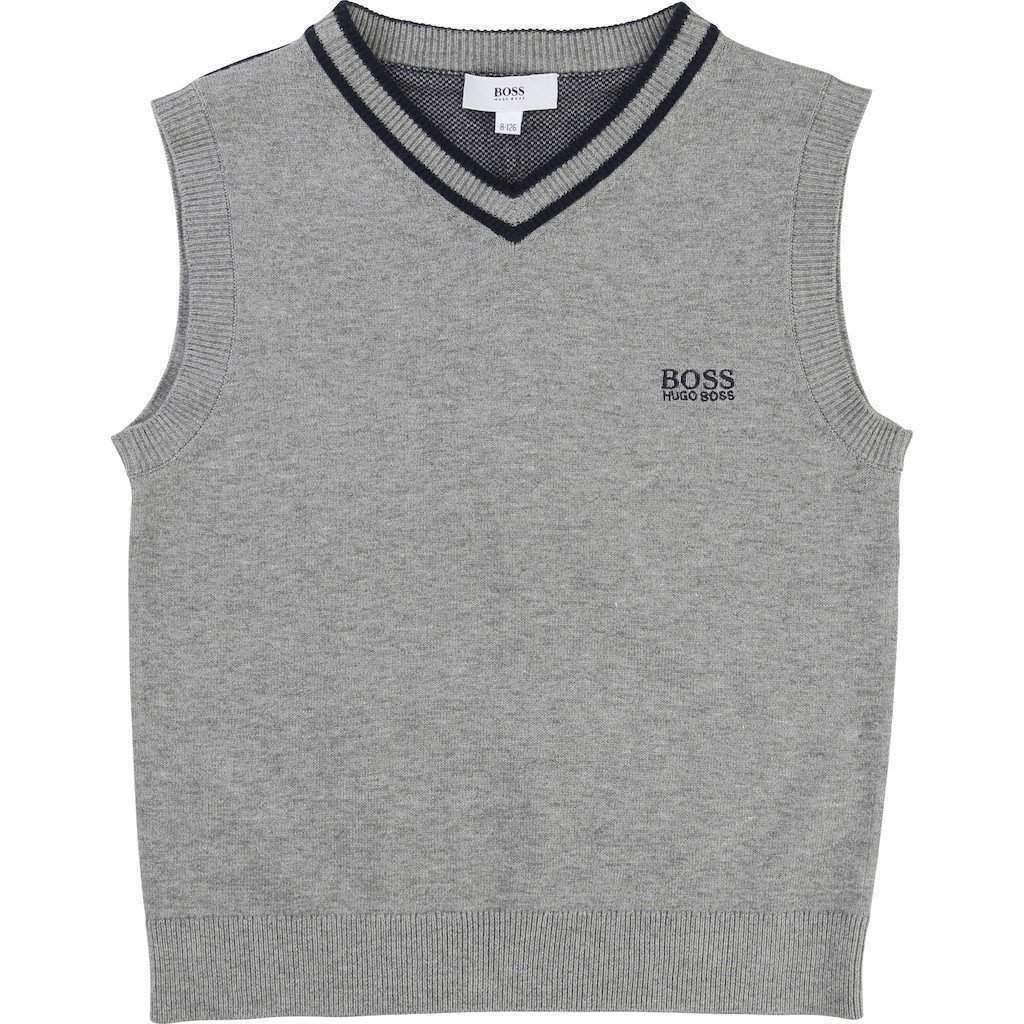 Boss Gray Knit Sweater Vest-Shirts-BOSS-kids atelier