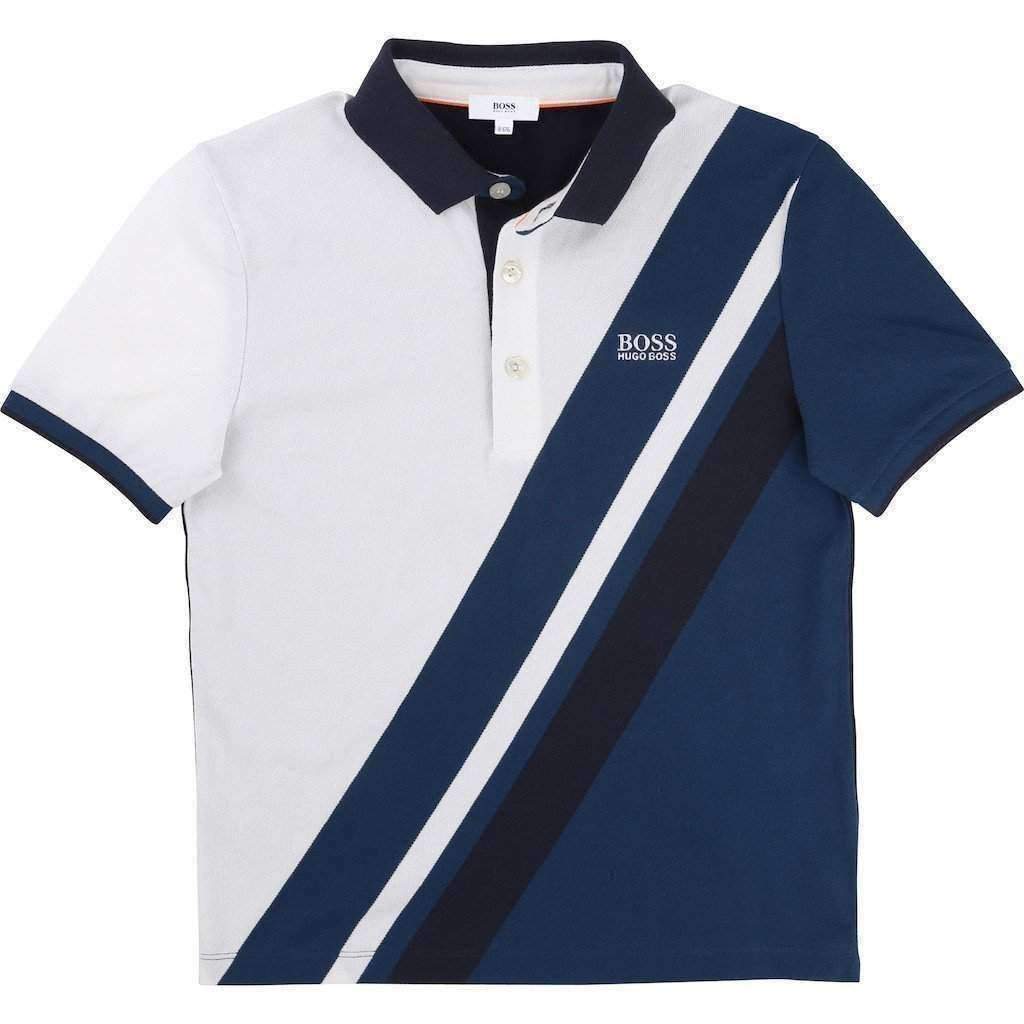 Boss Mid-Blue Diagonal Striped Polo-Shirts-BOSS-kids atelier