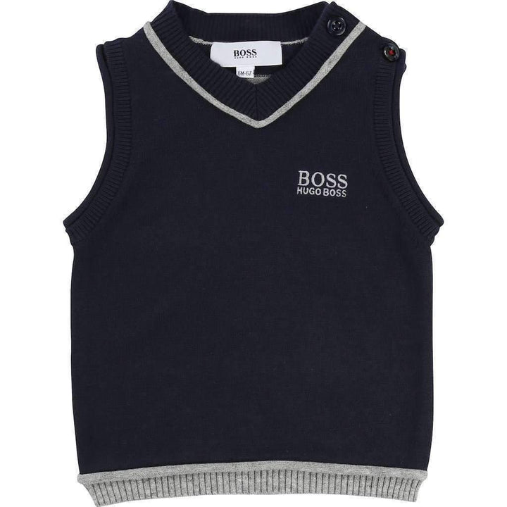 Boss Navy Blue Knitted Sweater Vest-Outerwear-BOSS-kids atelier