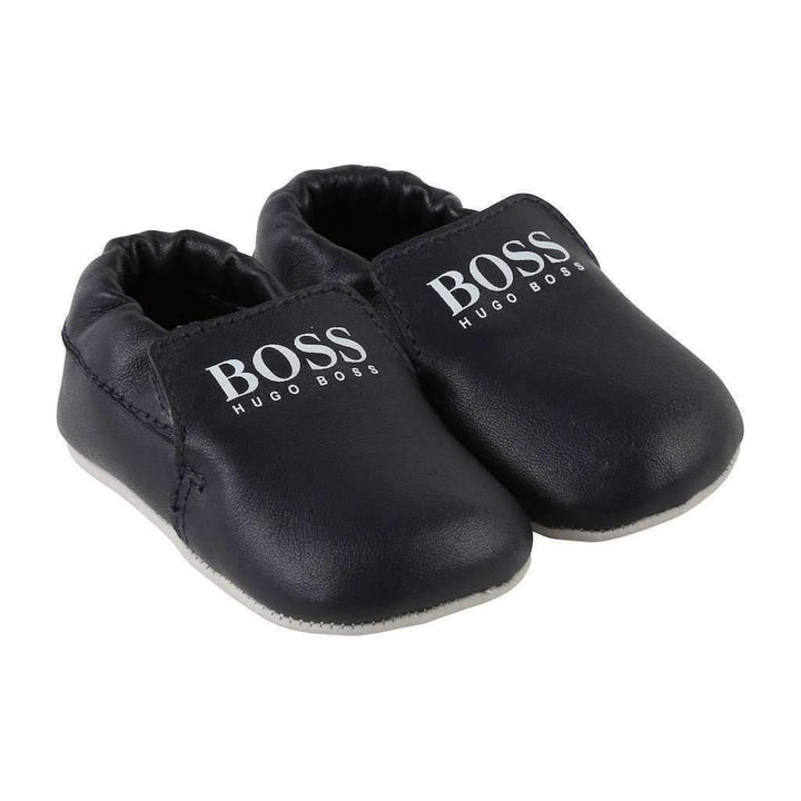 Boss Navy Blue Leather Logo Booties-Shoes-BOSS-kids atelier