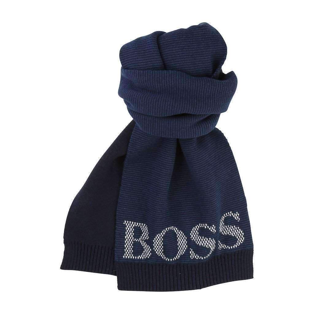 Boss Navy Blue Logo Wool Scarf-Accessories-BOSS-kids atelier