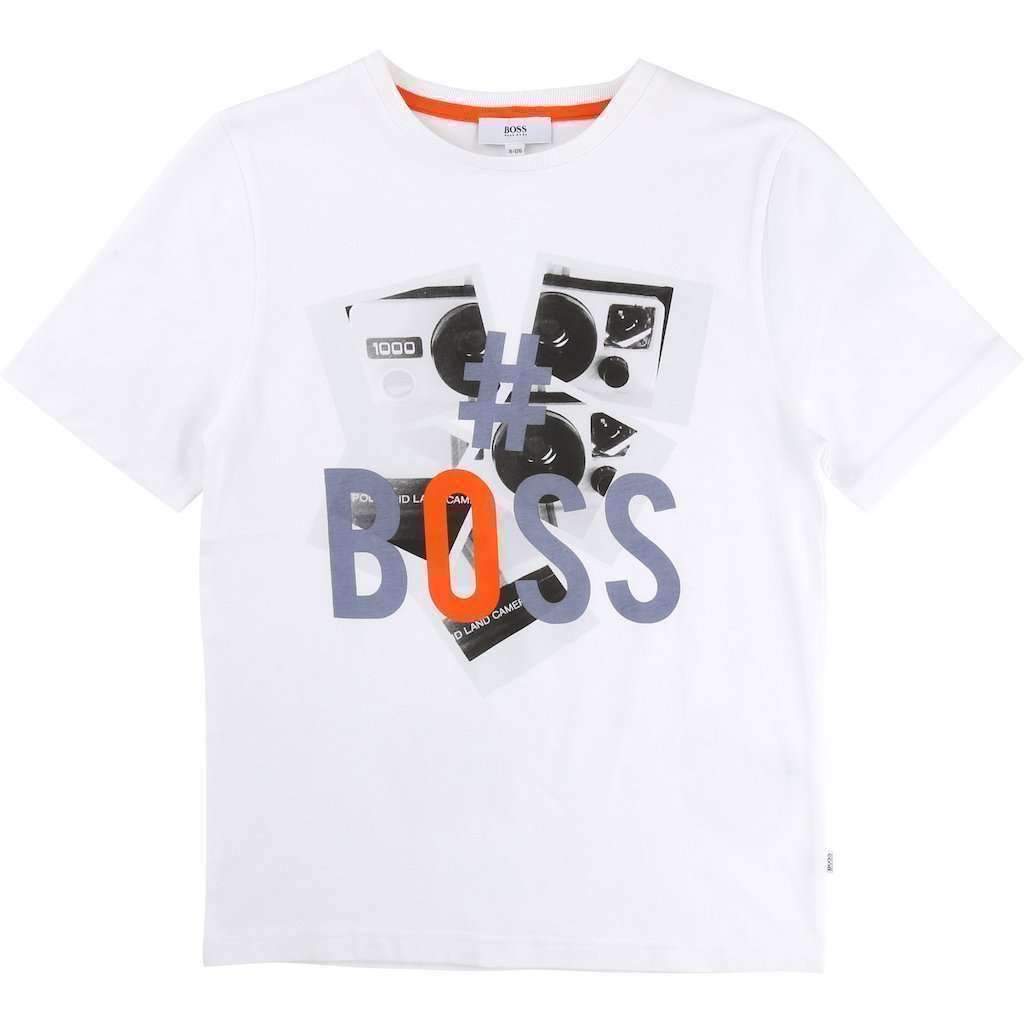 Boss White Camera Logo T-Shirt-Shirts-BOSS-kids atelier