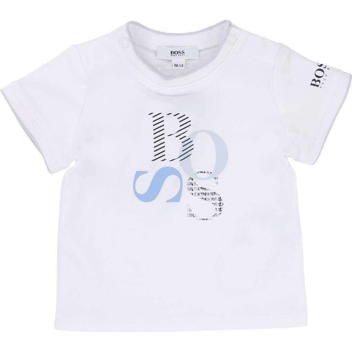 Boss White Fancy Logo Tshirt-Shirts-BOSS-kids atelier