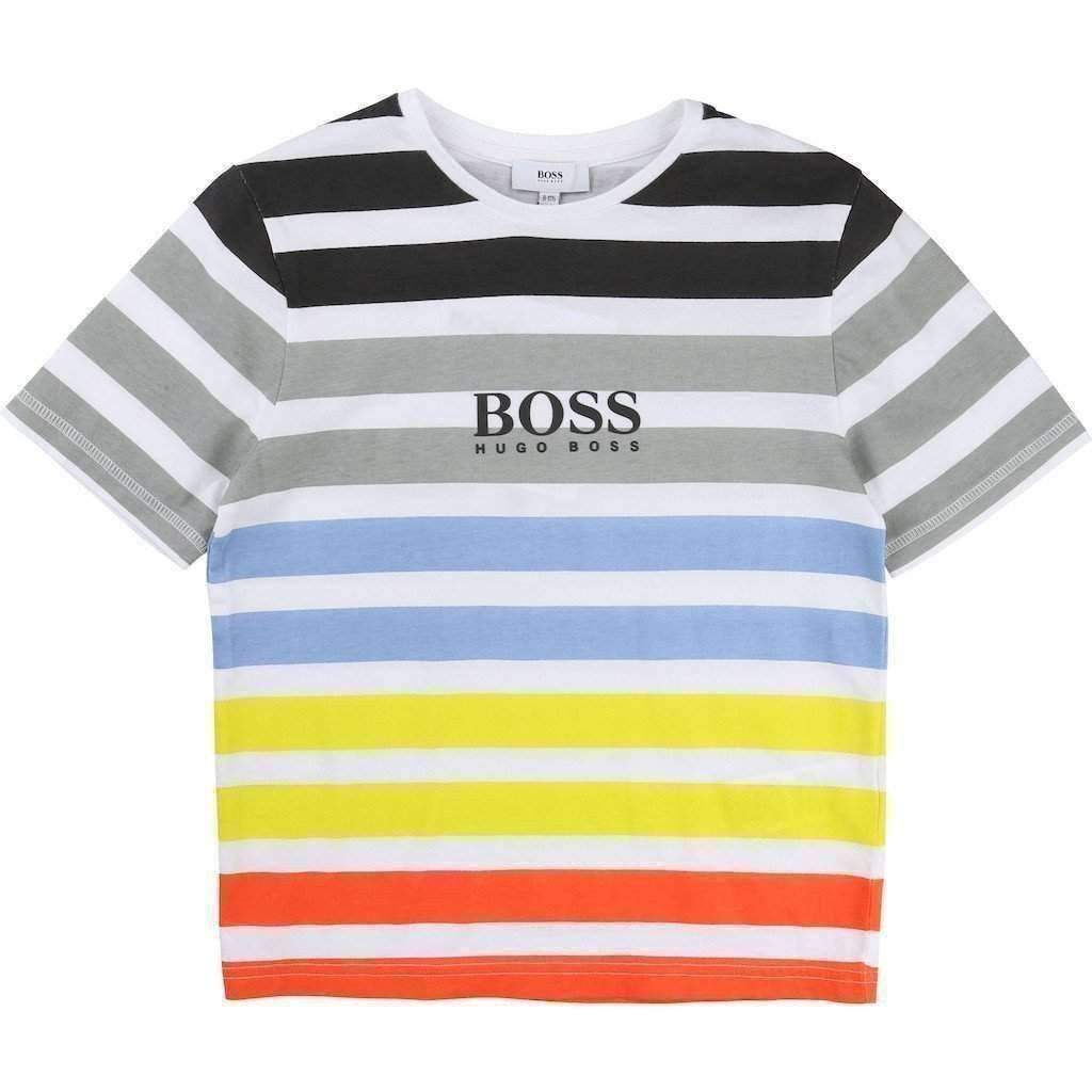 Boss White Multi Striped T-Shirt-Shirts-BOSS-kids atelier