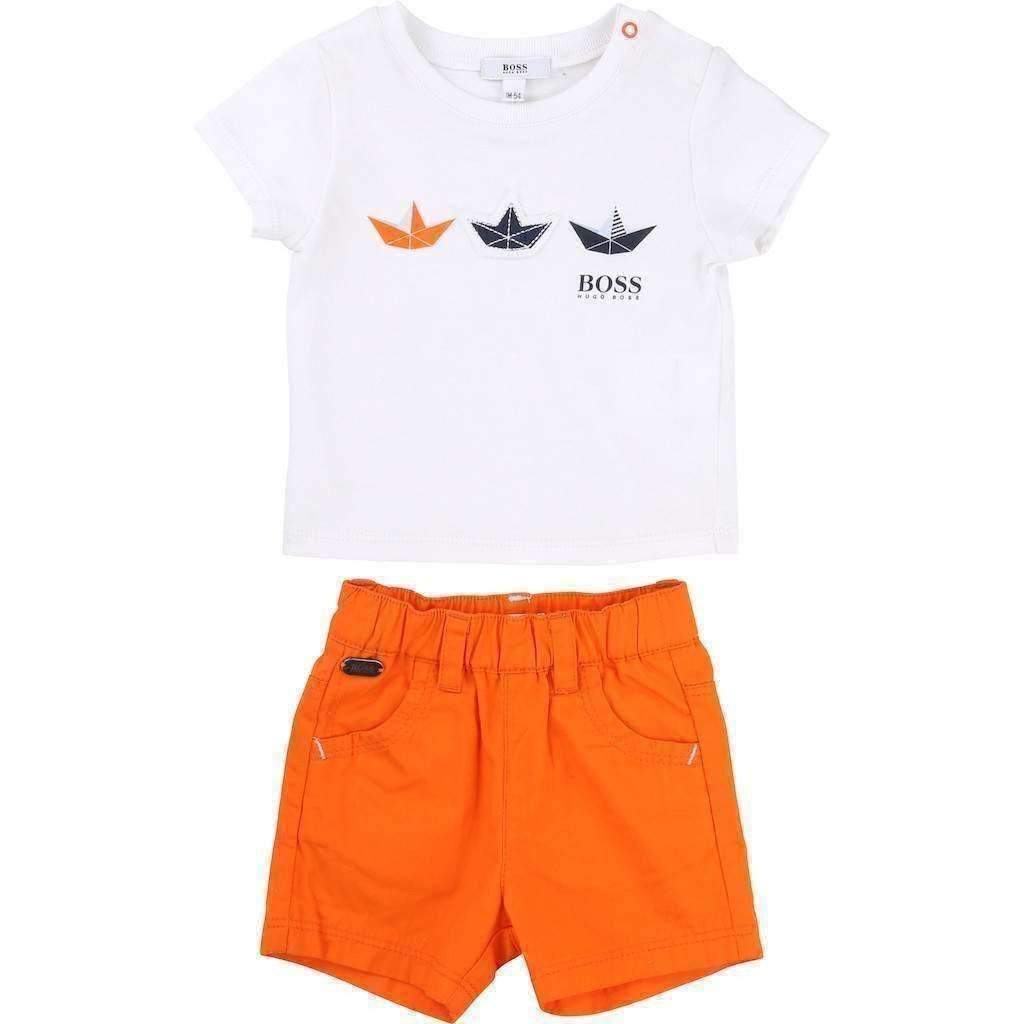 Boss White Tshirt & Orange Short Set-Outfits-BOSS-kids atelier