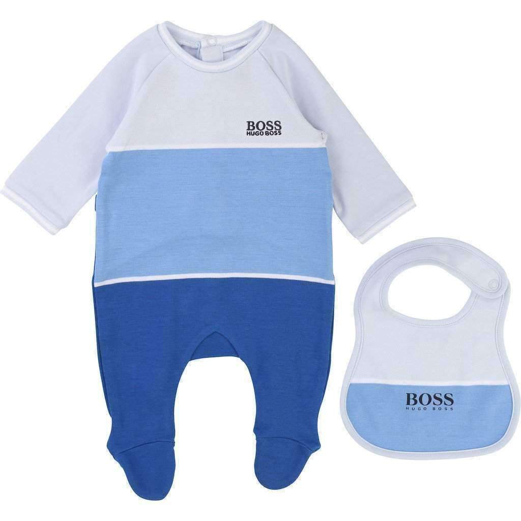 Boss White&Blue Logo Pajamas With Bib-Bodysuits-BOSS-kids atelier