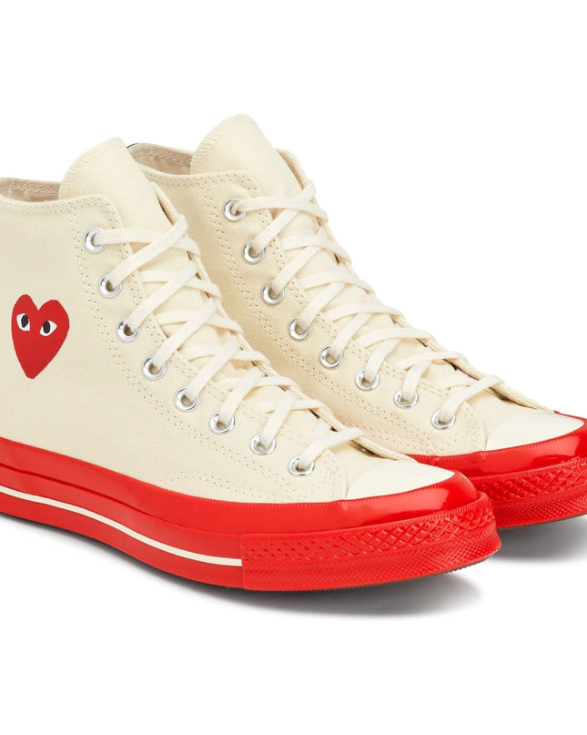 Beige & Red Converse High Top Sneakers