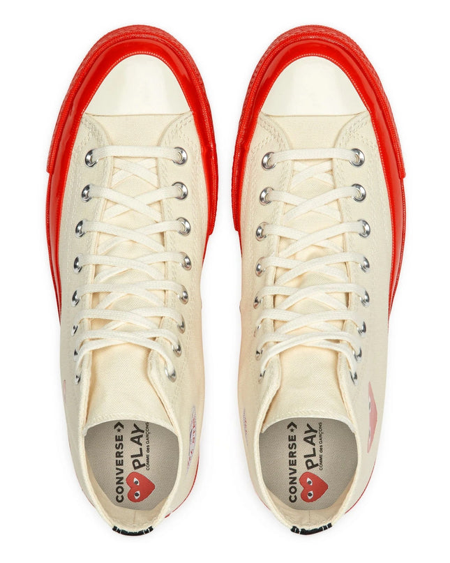 Beige & Red Converse High Top Sneakers